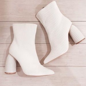 White velvet stripe booties